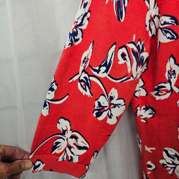 Lands' End Red Blue Tropical Floral Sweater Beach Cotton Summer M - Picture 3 of 11